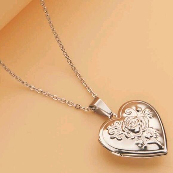 925 Silver Necklace w/ Rose Heart Locket Valentine's Birthday Anniversary Gift